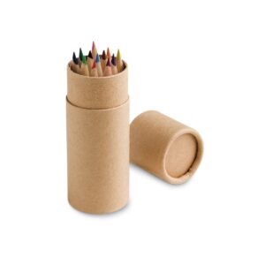 CYLINDER. Piórnik z 12 kolorowymi kredkami - Naturalny