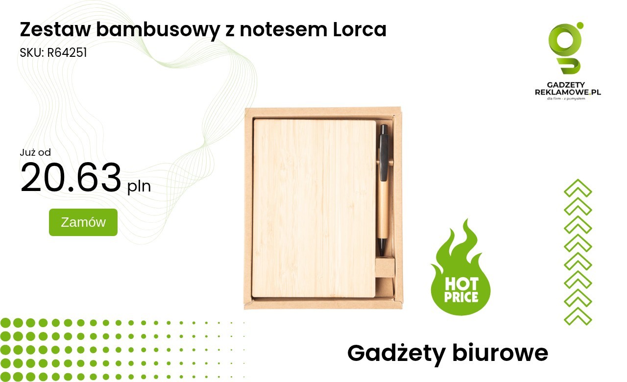Zestaw bambusowy z notesem Lorca Zestaw bambusowy z notesem Lorca, ekologiczne artykuły biurowe