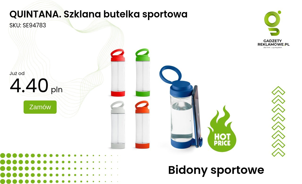 QUINTANA. Szklana butelka sportowa QUINTANA, szklana butelka sportowa