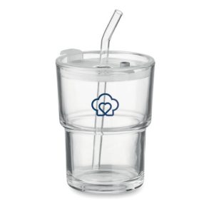 Szklany kubek ze słomką 400ml SIP mo2502-22-print