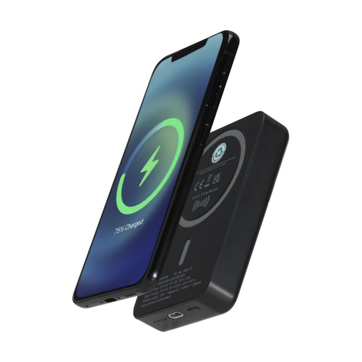 Acrab magnetyczny bezprzewodowy powerbank o pojemności 10 000 mAh i mocy 15 W z technologią 20 W PD — wykonany z tworzyw sztucznych pochodzących z recyklingu – czarny 12444290 Acrab magnetyczny bezprzewodowy powerbank o pojemności 10 000 mAh i mocy 15 W z technologią 20 W PD — wykonany z tworzyw sztucznych pochodzących z recyklingu - czarny