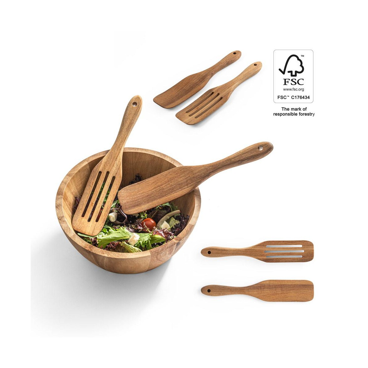Akcesoria do kuchni z logo – batali. zestaw dwóch sztućców z drewna akacjowego 94291_set BATALI. Zestaw dwóch sztućców z drewna akacjowego 94291_set