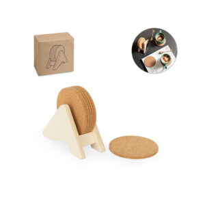 PLYCORK. Stojak ze sklejki z 6 korkowymi podstawkami 94368_set