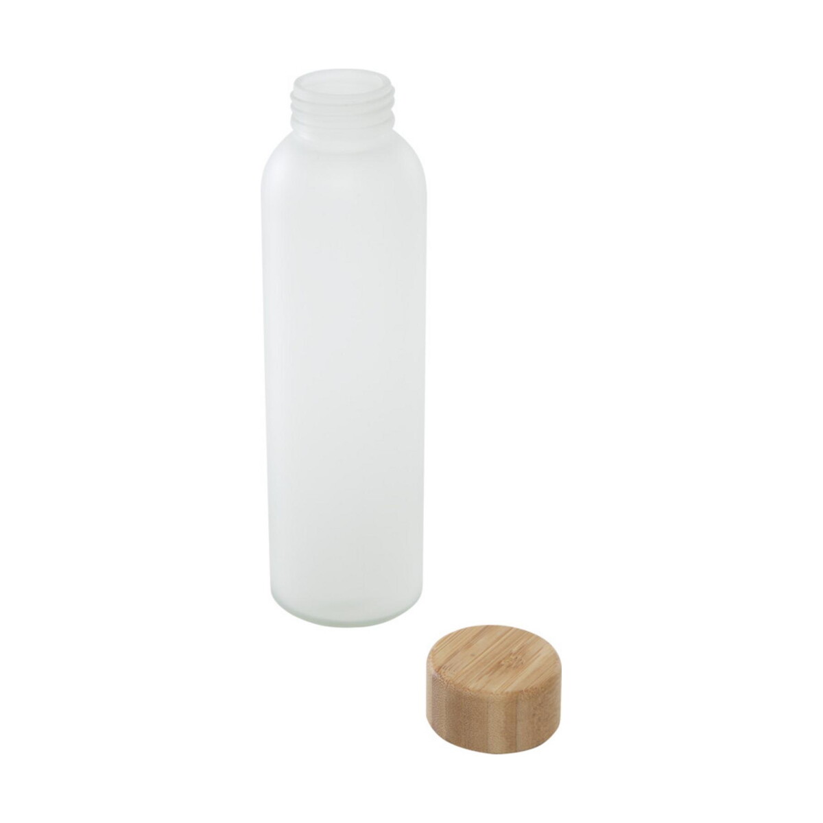 Butelki z logo – matowa butelka ze szkła sodowo-wapniowego lume 500 ml z zakrętką bambusową 10083001_e1 Matowa butelka ze szkła sodowo-wapniowego Lume 500 ml z zakrętką bambusową 10083001_e1