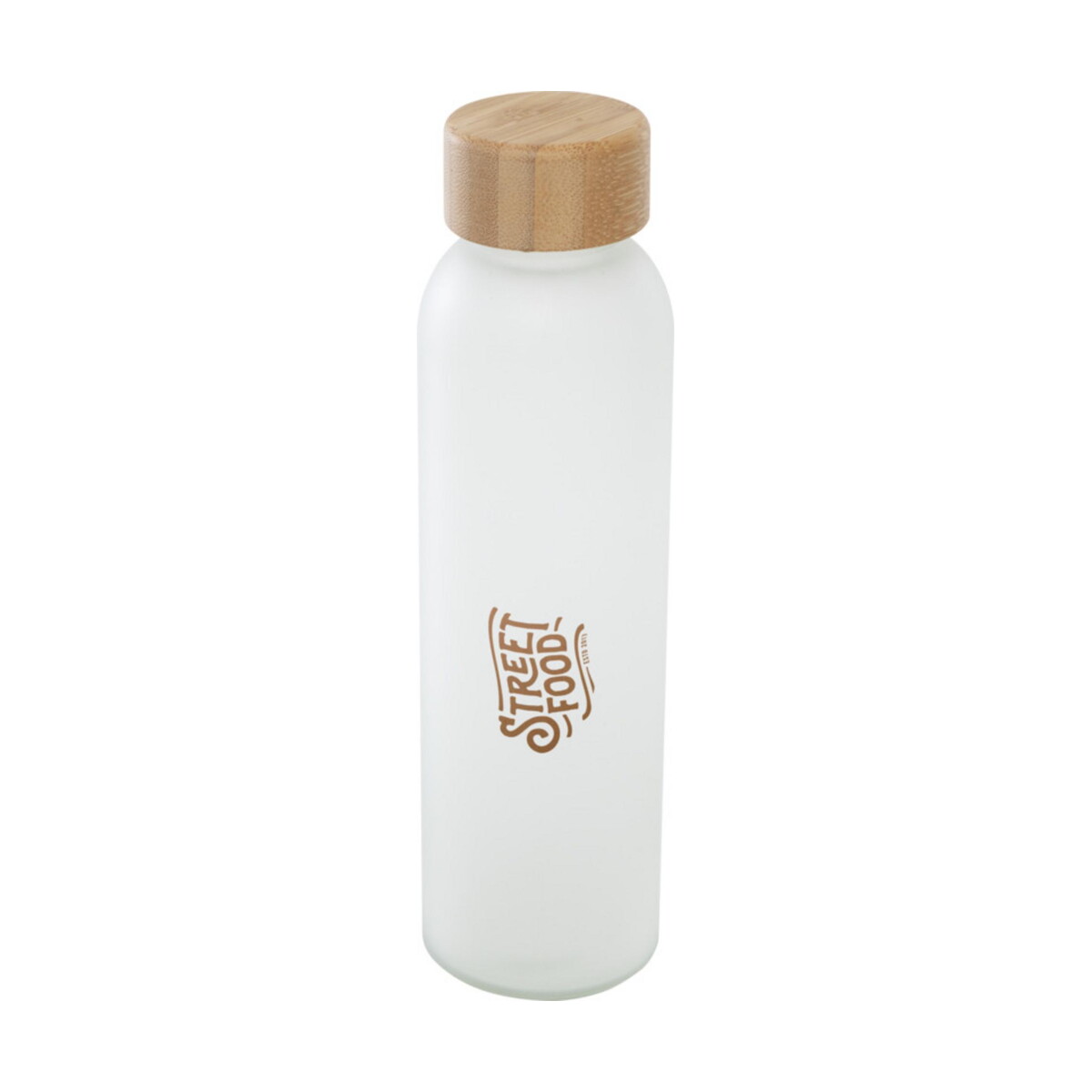 Butelki z logo – matowa butelka ze szkła sodowo-wapniowego lume 500 ml z zakrętką bambusową 10083001_pp_y1 Matowa butelka ze szkła sodowo-wapniowego Lume 500 ml z zakrętką bambusową 10083001_pp_y1