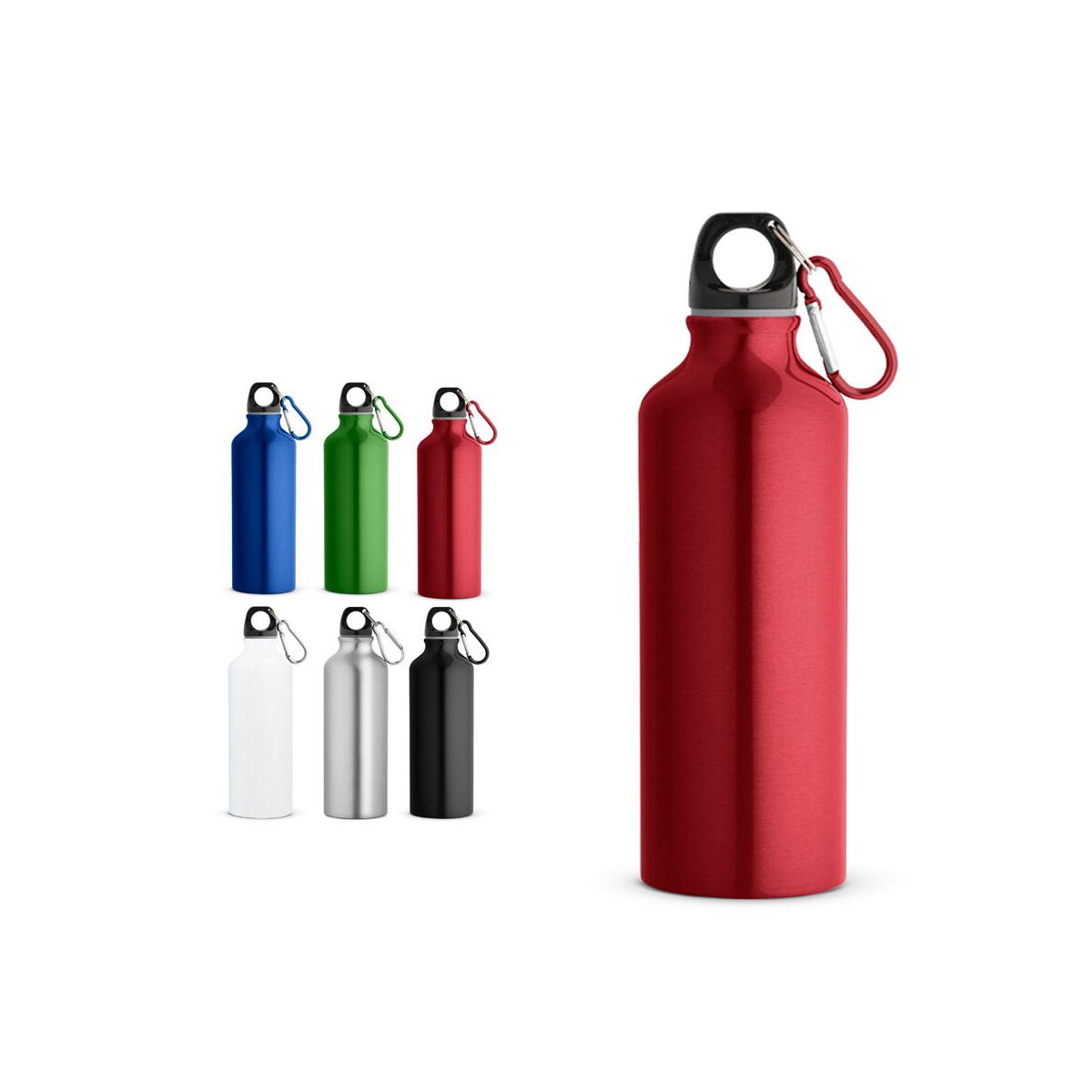 Butelki z logo – re-landscape m. butelka aluminiowa z recyklingu z karabińczykiem 530 ml 54623_set RE-LANDSCAPE M. Butelka aluminiowa z recyklingu z karabińczykiem 530 ml 54623_set