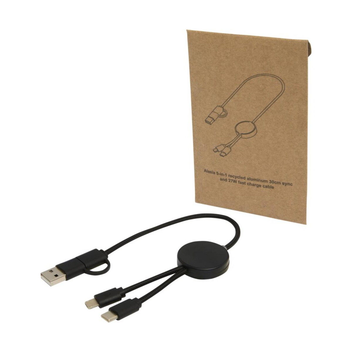 Citala kabel do synchronizacji danych i szybkiego ładowania 5 w 1 27 W o długości 30 cm z tworzyw sztucznych pochodzących z recyklingu – czarny 12442790 Citala kabel do synchronizacji danych i szybkiego ładowania 5 w 1 27 W o długości 30 cm z tworzyw sztucznych pochodzących z recyklingu - czarny