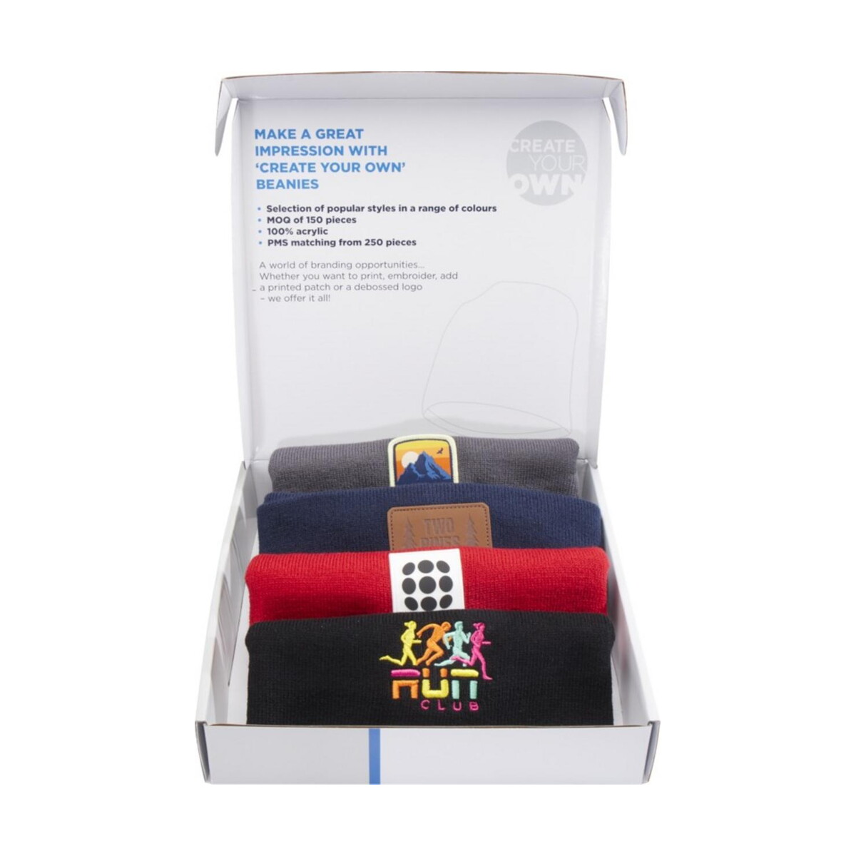 Czapki zimowe z logo – pudełko z czapkami typu beanie 1pw00901_e2 Pudełko z czapkami typu beanie 1pw00901_e2