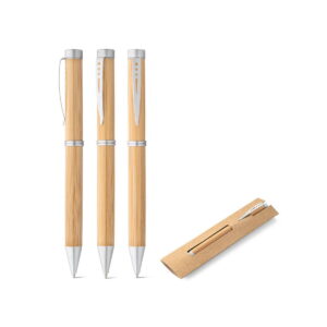 LAKE. Bambusowy długopis z mechanizmem obrotowym i metalowym klipsem 91339_set