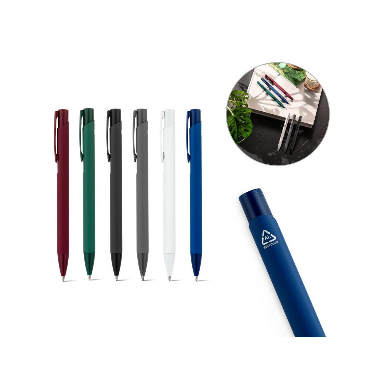 Długopisy metalowe z logo – clint. pióro kulkowe z recyklingowanego aluminium (100% ral) z gumowym wykończeniem 91944_set CLINT. Pióro kulkowe z recyklingowanego aluminium (100% rAL) z gumowym wykończeniem 91944_set