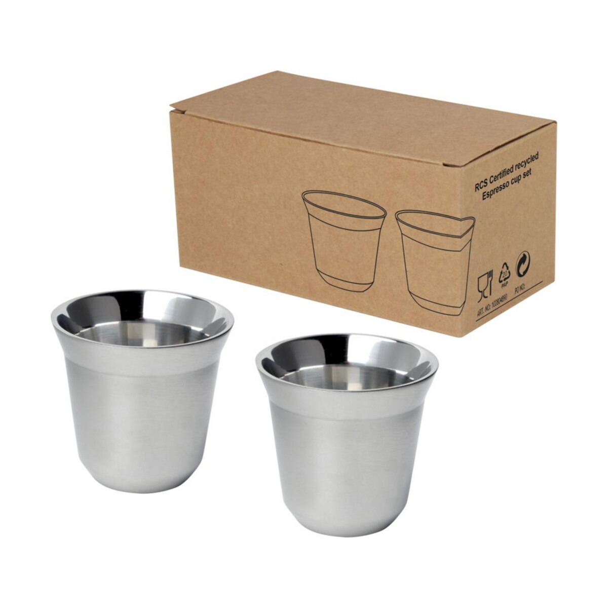 Duo zestaw filiżanek do espresso ze stali nierdzewnej z certyfikatem RCS 80 ml – szare 10080481 Duo zestaw filiżanek do espresso ze stali nierdzewnej z certyfikatem RCS 80 ml - szare