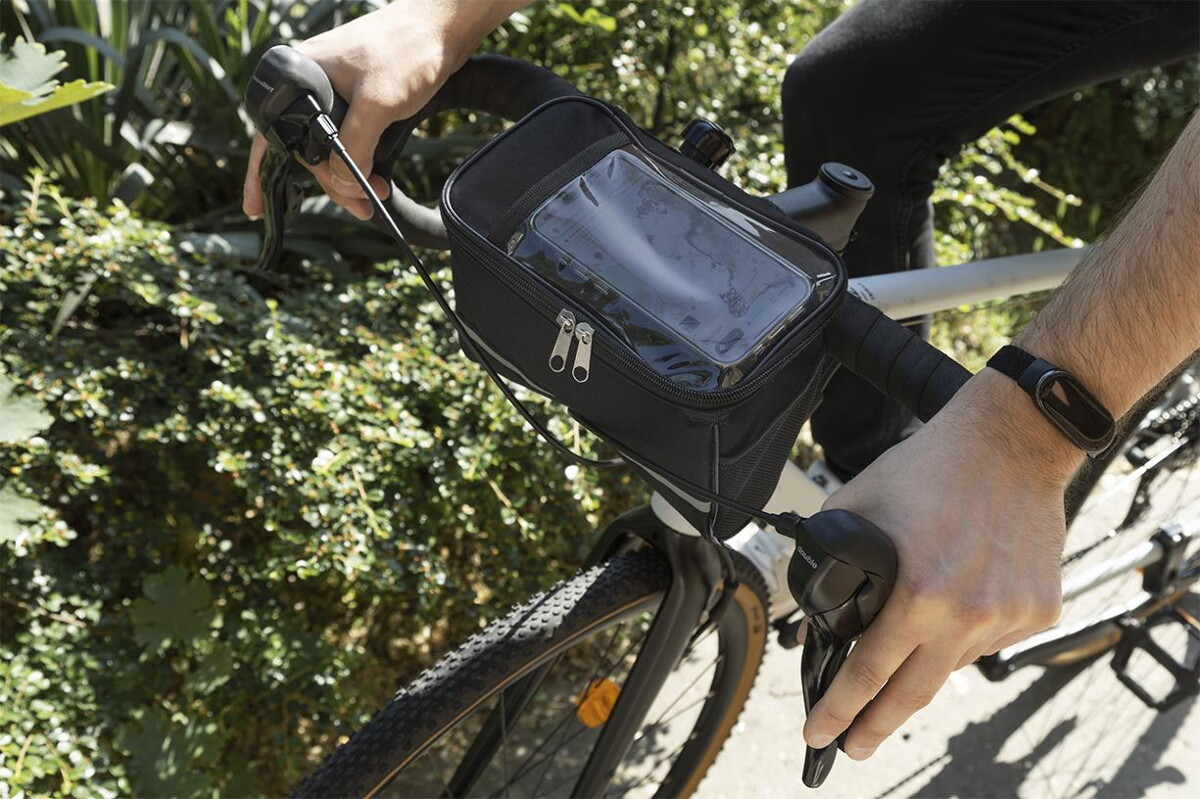 Gadżety rowerowe z logo – velofon plus torba na telefon komórkowy do roweru rpet AP800047-10__DG2 Velofon Plus Torba na telefon komórkowy do roweru RPET AP800047-10__DG2