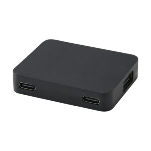 Gaia 4-portowy hub USB z wyjściem USB-A i typu C oraz podwójnym wejściem — wykonany z tworzyw sztucznych pochodzących z recyklingu - czarny