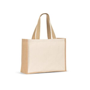 HELSINQUE. Torba płócienna (320 g/m²), z dnem i bokami z laminowanej juty (350 g/m²) w naturalnych odcieniach - Naturalna