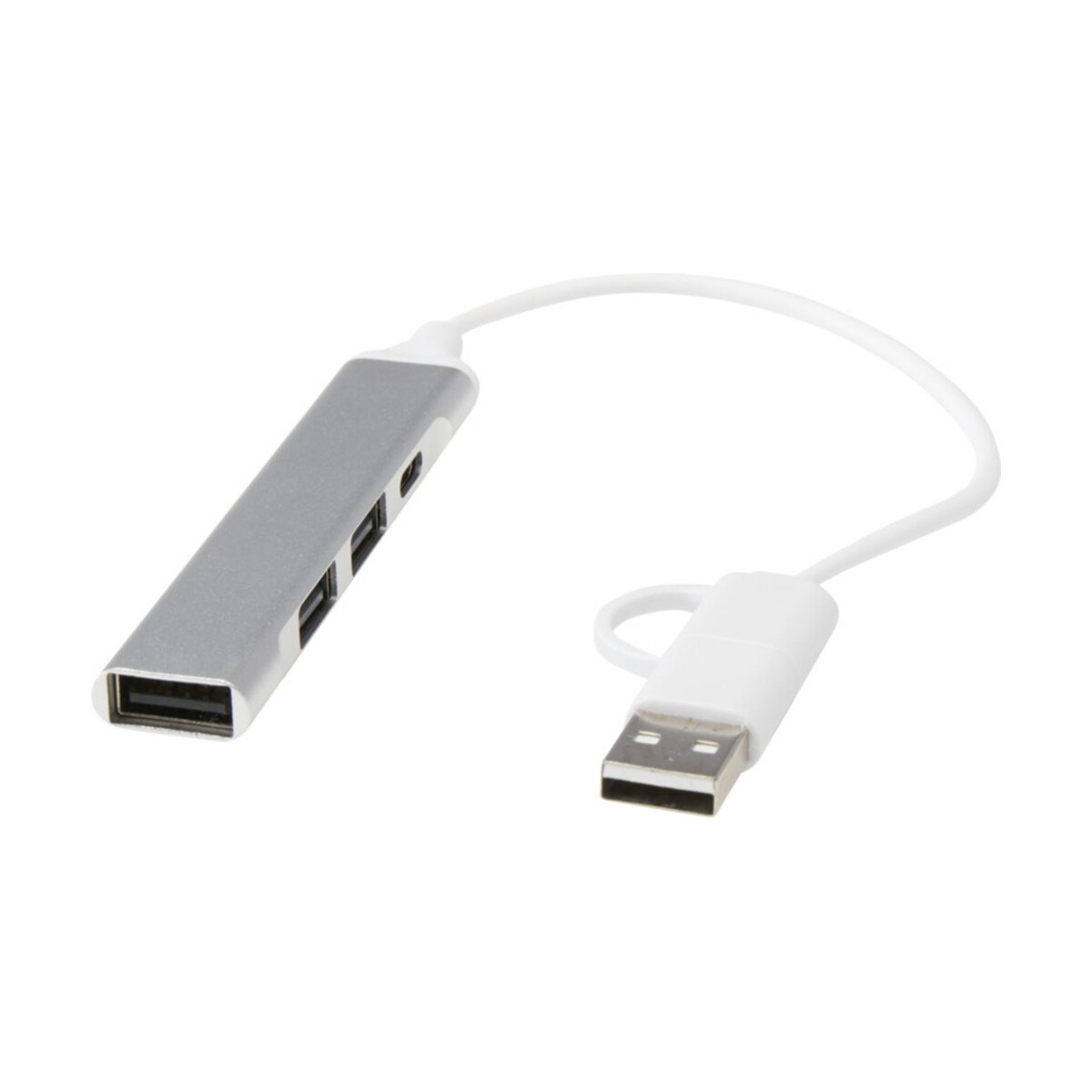 Huby usb z logo – alkaid 4-portowy hub usb-a i typu c z podwójnym wejściem wykonany z aluminium z recyklingu 12446981 Alkaid 4-portowy hub USB-A i typu C z podwójnym wejściem wykonany z aluminium z recyklingu 12446981