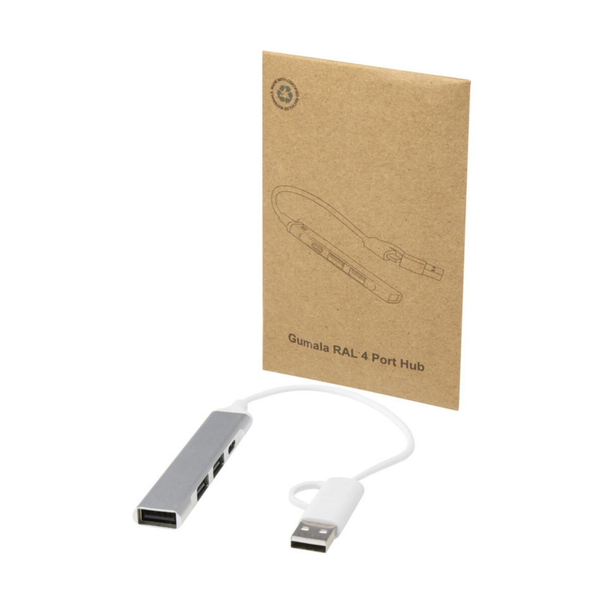 Huby usb z logo – alkaid 4-portowy hub usb-a i typu c z podwójnym wejściem wykonany z aluminium z recyklingu 12446981_e2 Alkaid 4-portowy hub USB-A i typu C z podwójnym wejściem wykonany z aluminium z recyklingu 12446981_e2