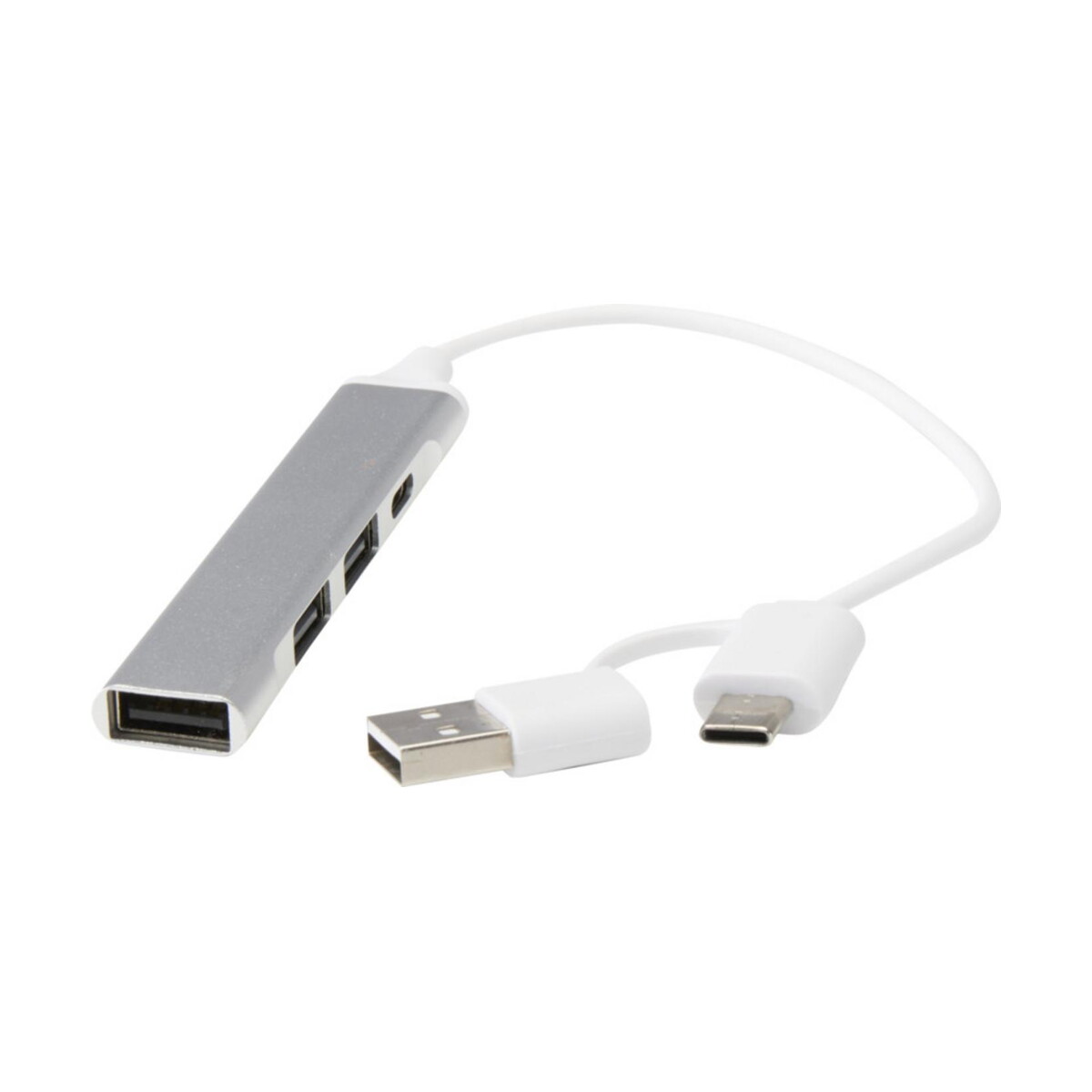 Huby usb z logo – alkaid 4-portowy hub usb-a i typu c z podwójnym wejściem wykonany z aluminium z recyklingu 12446981_e3 Alkaid 4-portowy hub USB-A i typu C z podwójnym wejściem wykonany z aluminium z recyklingu 12446981_e3