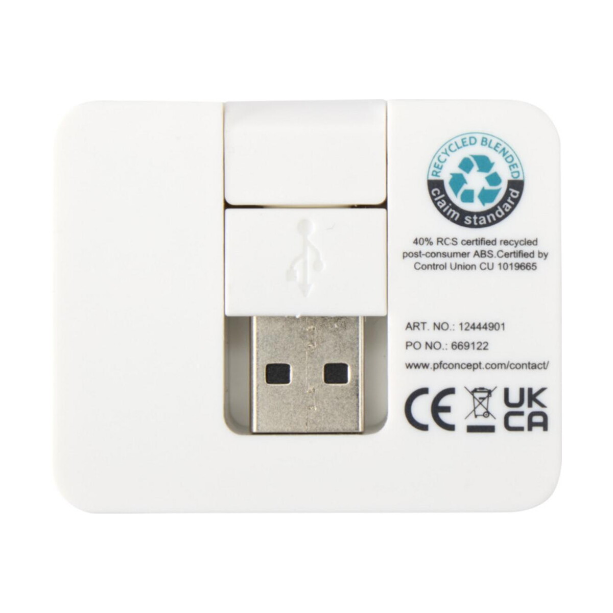 Huby usb z logo – gaia 4-portowy hub usb z wyjściem usb-a i typu c oraz podwójnym wejściem — wykonany z tworzyw sztucznych pochodzących z recyklingu 12444901_b1 Gaia 4-portowy hub USB z wyjściem USB-A i typu C oraz podwójnym wejściem — wykonany z tworzyw sztucznych pochodzących z recyklingu 12444901_b1