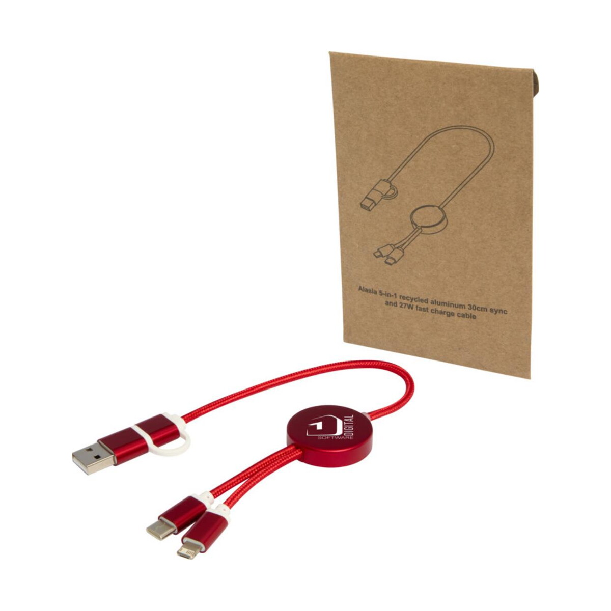 Kable usb z logo – alasia kabel do synchronizacji danych i szybkiego ładowania 5 w 1 27 w o długości 30 cm z tworzyw sztucznych i aluminium pochodzących z recyklingu 12442421_eg_y1 Alasia kabel do synchronizacji danych i szybkiego ładowania 5 w 1 27 W o długości 30 cm z tworzyw sztucznych i aluminium pochodzących z recyklingu 12442421_eg_y1