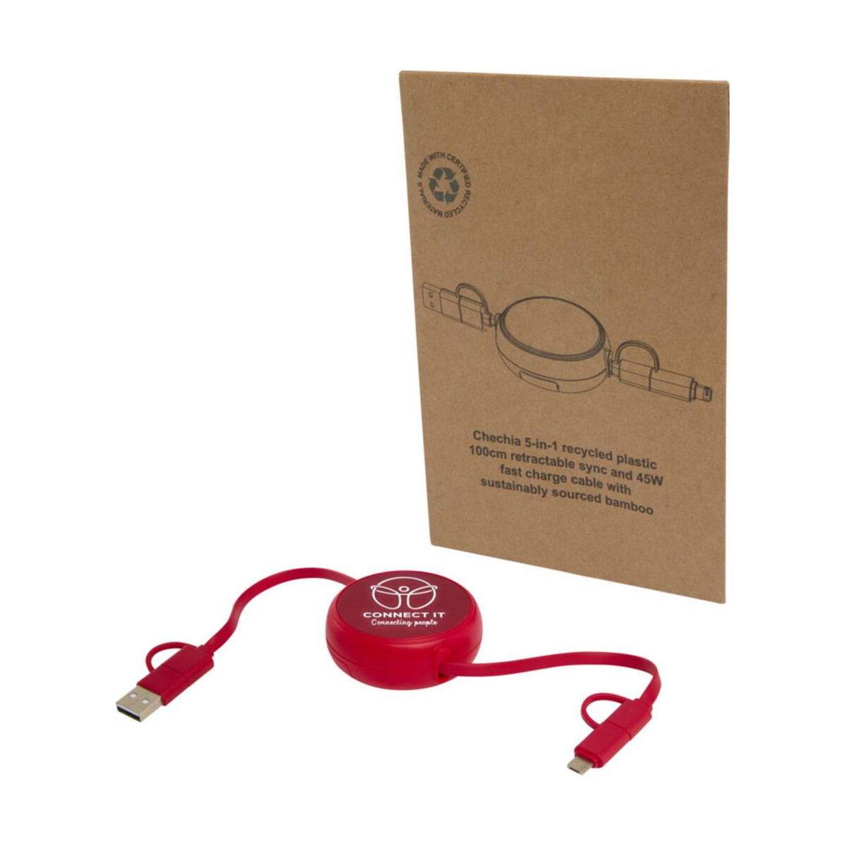 Kable usb z logo – alasia zwijany kabel do synchronizacji danych i szybkiego ładowania 5 w 1 45 w o długości 100 cm z tworzyw sztucznych i aluminium pochodzących z recyklingu 12442021_eg_y1 Alasia zwijany kabel do synchronizacji danych i szybkiego ładowania 5 w 1 45 W o długości 100 cm z tworzyw sztucznych i aluminium pochodzących z recyklingu 12442021_eg_y1