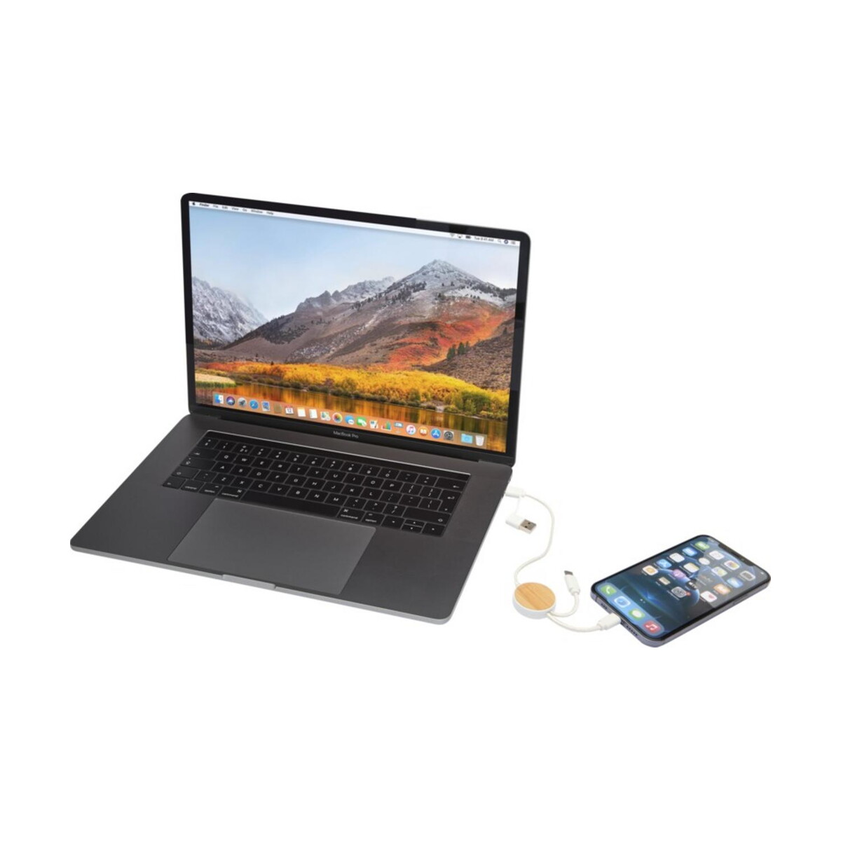 Kable usb z logo – chechia kabel do synchronizacji danych i szybkiego ładowania 5 w 1 27 w o długości 30 cm z tworzyw sztucznych pochodzących z recyklingu z detalami z bambusa 12442101_e3 Chechia kabel do synchronizacji danych i szybkiego ładowania 5 w 1 27 W o długości 30 cm z tworzyw sztucznych pochodzących z recyklingu z detalami z bambusa 12442101_e3