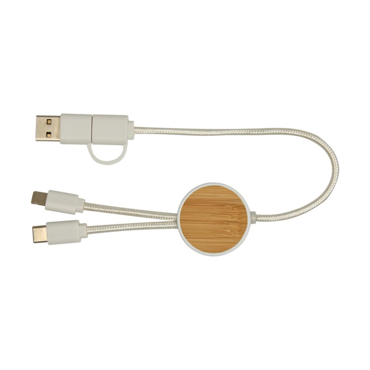 Kable usb z logo – chechia kabel do synchronizacji danych i szybkiego ładowania 5 w 1 27 w o długości 30 cm z tworzyw sztucznych pochodzących z recyklingu z detalami z bambusa 12442101_f1 Chechia kabel do synchronizacji danych i szybkiego ładowania 5 w 1 27 W o długości 30 cm z tworzyw sztucznych pochodzących z recyklingu z detalami z bambusa 12442101_f1