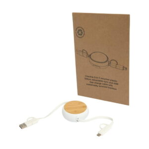 Chechia zwijany kabel do synchronizacji danych i szybkiego ładowania 5 w 1 45 W o długości 100 cm z tworzyw sztucznych pochodzących z recyklingu z detalami z bambusa 12441901