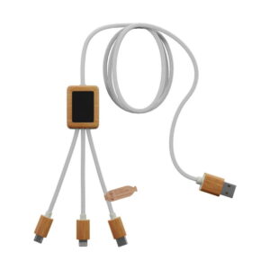 Kabel do ładowania SCX.design C39 z podświetlanym logo 3-w-1 z plastiku PET z recyklingu i z kwadratową drewnianą obudową 2px10801