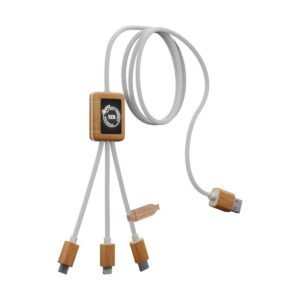 Kabel do ładowania SCX.design C39 z podświetlanym logo 3-w-1 z plastiku PET z recyklingu i z kwadratową drewnianą obudową 2px10801_e2