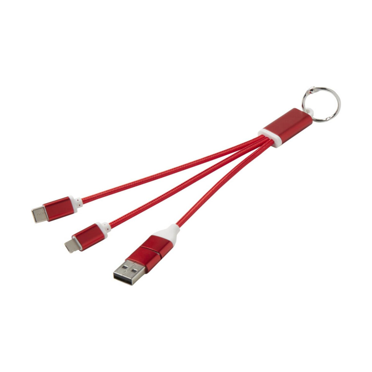 Kable usb z logo – metal kabel do ładowania 4 w 1 z aluminium z recyklingu z łańcuchem do kluczy 12438221 Metal kabel do ładowania 4 w 1 z aluminium z recyklingu z łańcuchem do kluczy 12438221