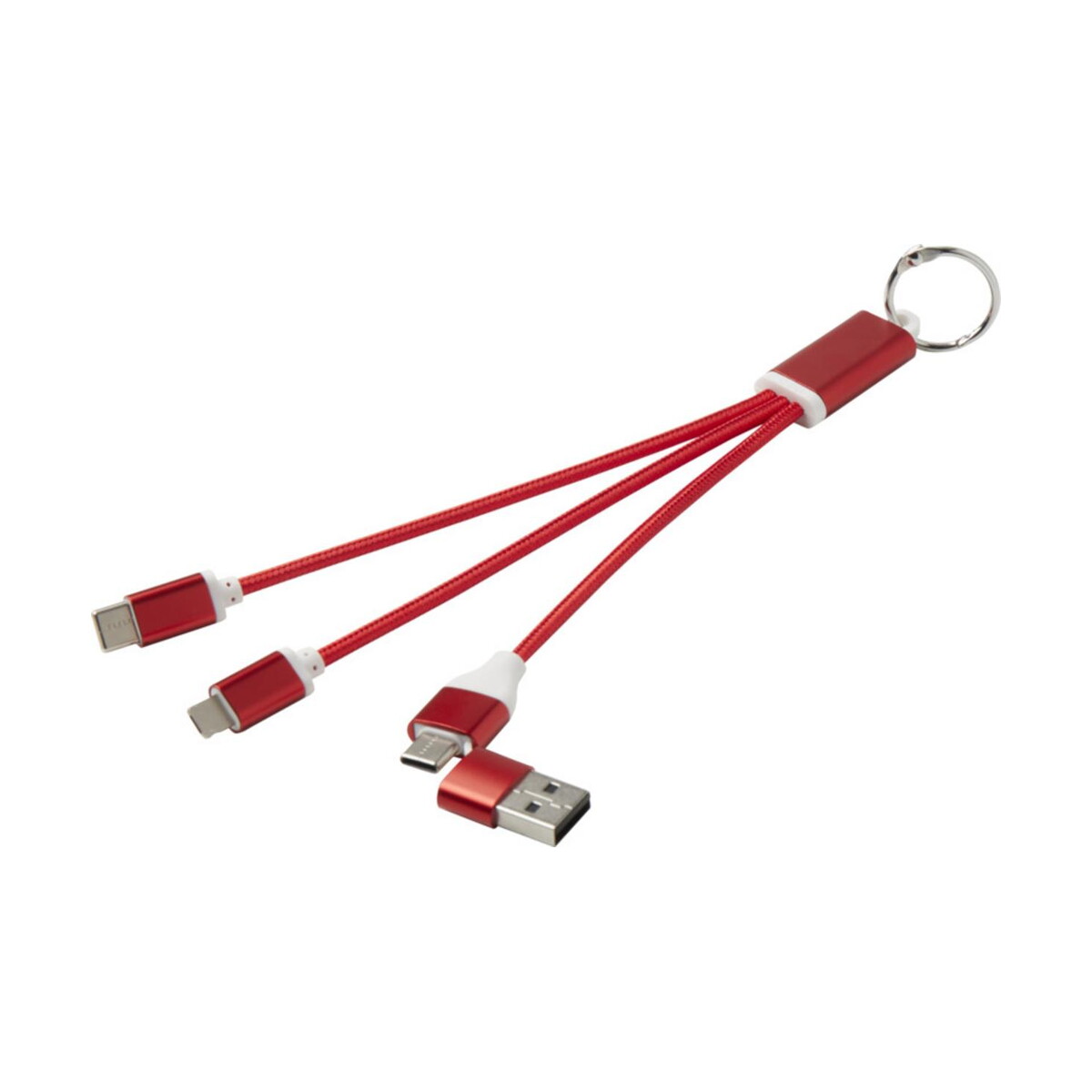 Kable usb z logo – metal kabel do ładowania 4 w 1 z aluminium z recyklingu z łańcuchem do kluczy 12438221_e3 Metal kabel do ładowania 4 w 1 z aluminium z recyklingu z łańcuchem do kluczy 12438221_e3