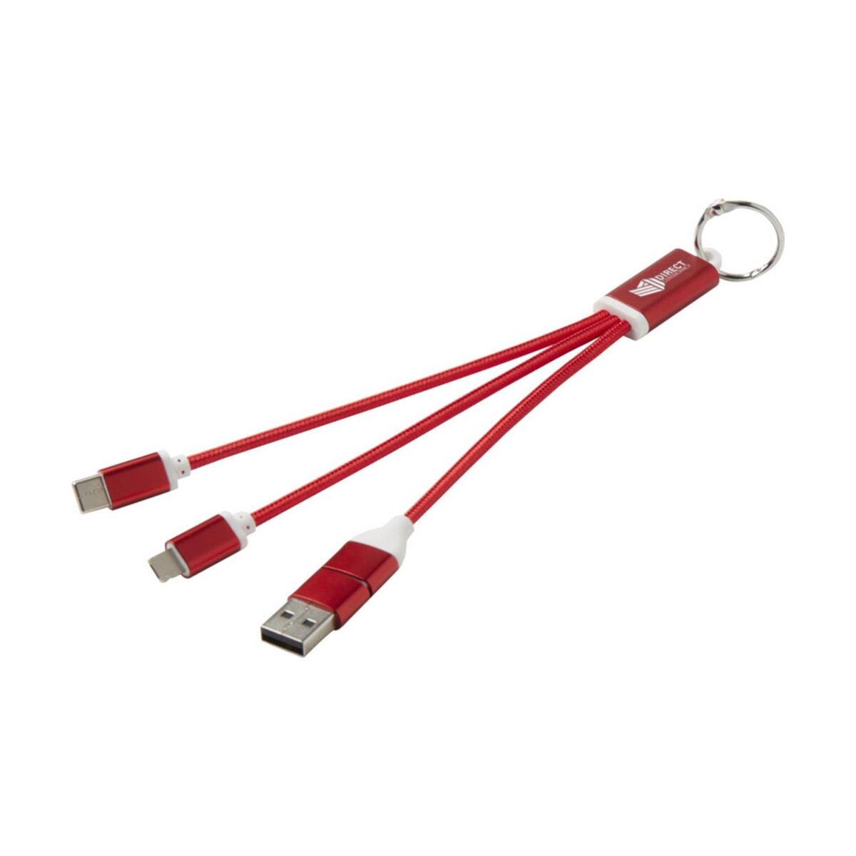 Kable usb z logo – metal kabel do ładowania 4 w 1 z aluminium z recyklingu z łańcuchem do kluczy 12438221_eg_y1 Metal kabel do ładowania 4 w 1 z aluminium z recyklingu z łańcuchem do kluczy 12438221_eg_y1
