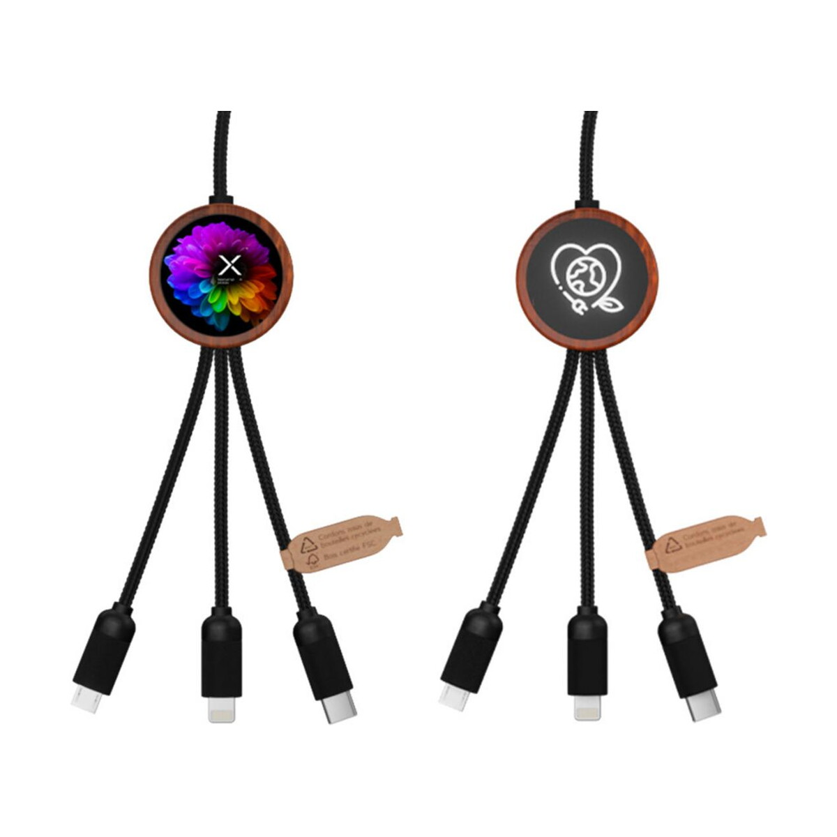 Kable usb z logo – scx.design c37 kabel do ładowania z podświetlanym logo 5-w-1 rpet i z okrągłą drewnianą obudową 40w 2px07171 SCX.design C37 kabel do ładowania z podświetlanym logo 5-w-1 rPET i z okrągłą drewnianą obudową 40W 2px07171