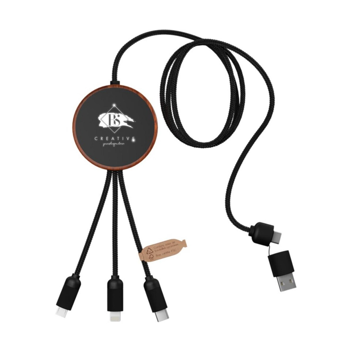 Kable usb z logo – scx.design c40 kabel ładujący z podświetlanym logo 5-w-1 rpet i z podkładką ładującą 10 w 2px07371_eg_y1 SCX.design C40 kabel ładujący z podświetlanym logo 5-w-1 rPET i z podkładką ładującą 10 W 2px07371_eg_y1