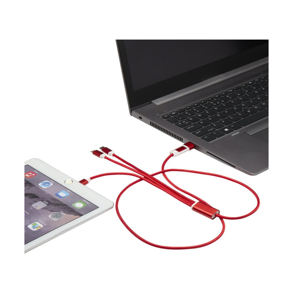 Kable usb z logo – versatile kabel do ładowania 5-1 z aluminium z recyklingu 12438621_e1 Versatile kabel do ładowania 5-1 z aluminium z recyklingu 12438621_e1