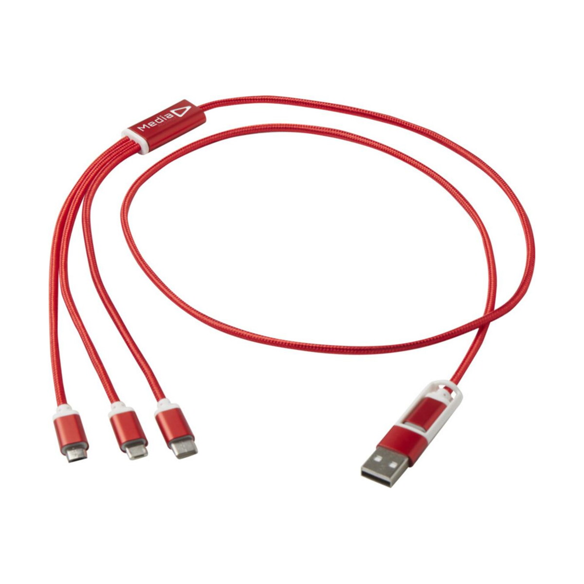 Kable usb z logo – versatile kabel do ładowania 5-1 z aluminium z recyklingu 12438621_eg_y1 Versatile kabel do ładowania 5-1 z aluminium z recyklingu 12438621_eg_y1