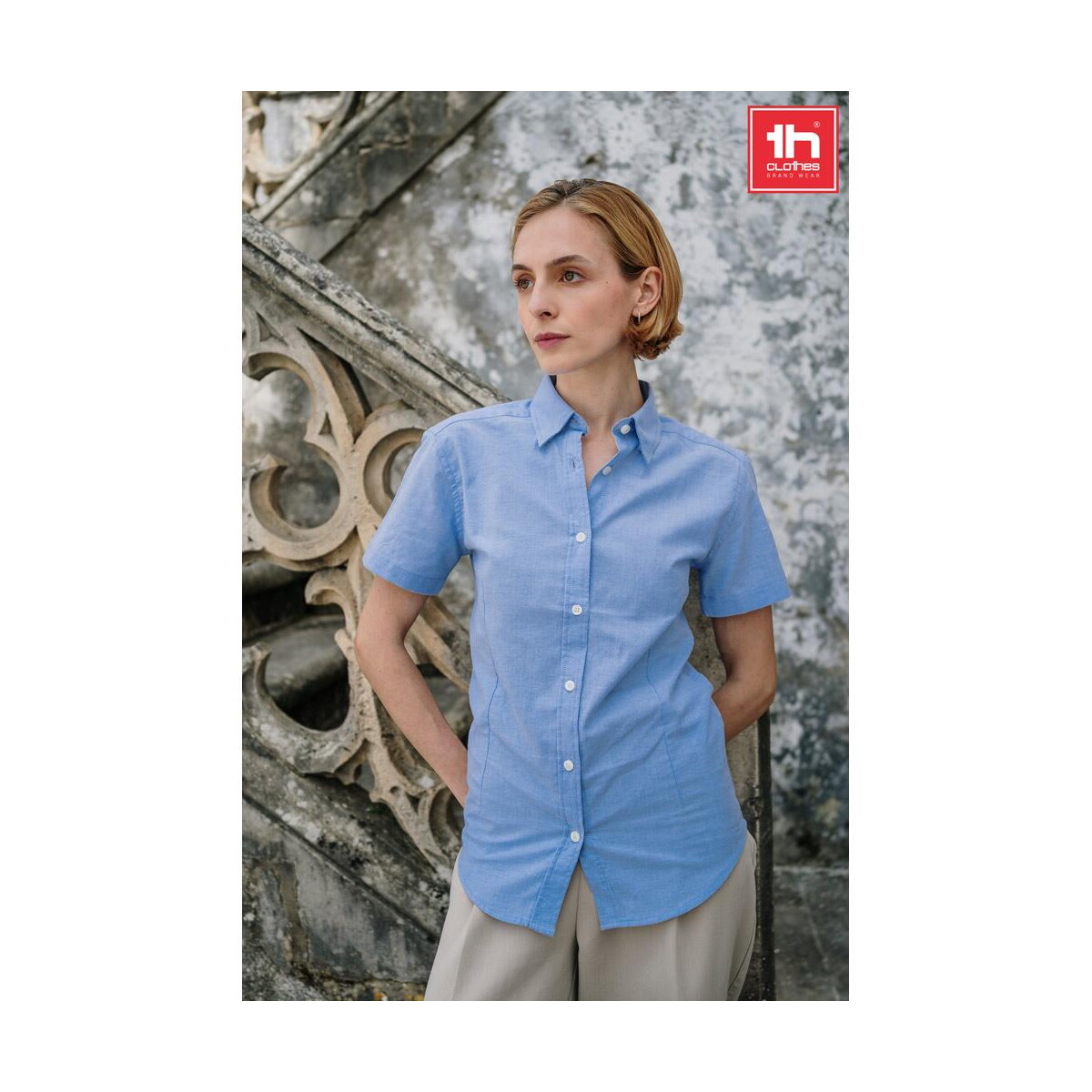 Koszule z logo – thc london women. damska koszula oxford z krótkim rękawem 30158_set THC LONDON WOMEN. Damska koszula oxford z krótkim rękawem 30158_set