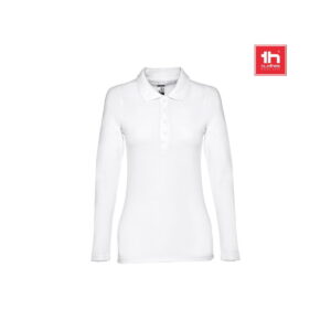 THC BERN WOMEN WH. Damska koszulka polo z długim rękawem z bawełny zgrzebnej 30144_set
