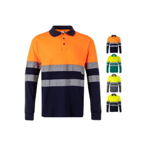 VL PLUTO. Dwukolorowa koszulka polo piqué (150 g/m²) z długim rękawem, z bawełny (55%) i poliestru (45%) 36139_set