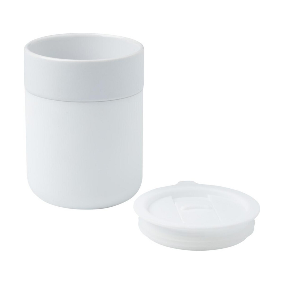 Kubki z logo – java kubek ceramiczny z silikonową osłoną i plastikową pokrywką 330 ml 10080801_e1 Java kubek ceramiczny z silikonową osłoną i plastikową pokrywką 330 ml 10080801_e1