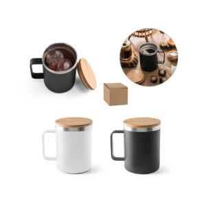 LAUDA. Kubek ze stali nierdzewnej pochodzącej w 90% z recyklingu z bambusową pokrywką 420 mL 94276_set