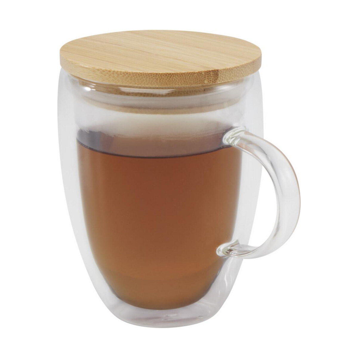 Kubki z logo – szklany kubek leona 350 ml z bambusową pokrywką 11341801 Szklany kubek Leona 350 ml z bambusową pokrywką 11341801