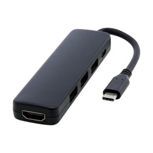 Loop adapter multimedialny USB 2.0-3.0 z portem HDMI wykonany z tworzyw sztucznych pochodzących z recyklingu z certyfikatem R - czarny