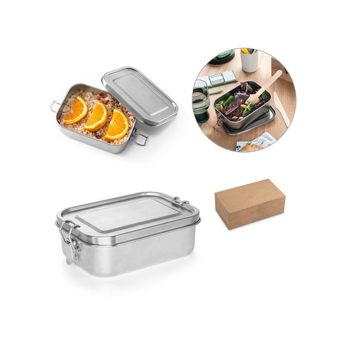 Lunchboxy z logo – allspice. lunch box. wytrzymały hermetyczny pojemnik wykonany w ze stali nierdzewnej pochodzącej (90 % recyklingu) 750 ml 94277_set ALLSPICE. Lunch Box. Wytrzymały hermetyczny pojemnik wykonany w ze stali nierdzewnej pochodzącej (90 % recyklingu) 750 mL 94277_set