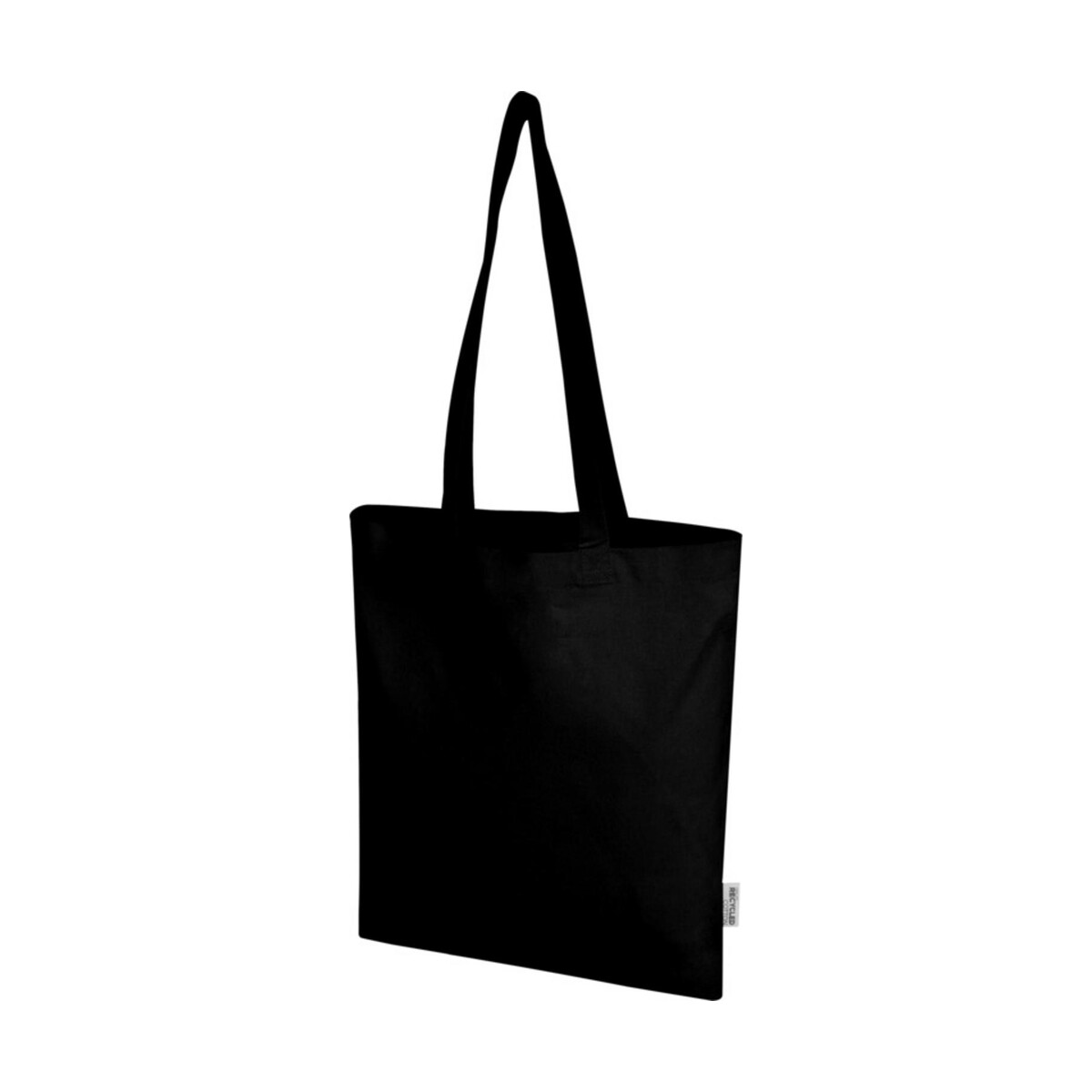 Madras Blend torba na zakupy z bawełny z recyklingu z certyfikatem GRS o gramaturze 140 g/m² i pojemności 7l – czarna 12076090 Madras Blend torba na zakupy z bawełny z recyklingu z certyfikatem GRS o gramaturze 140 g/m² i pojemności 7l - czarna