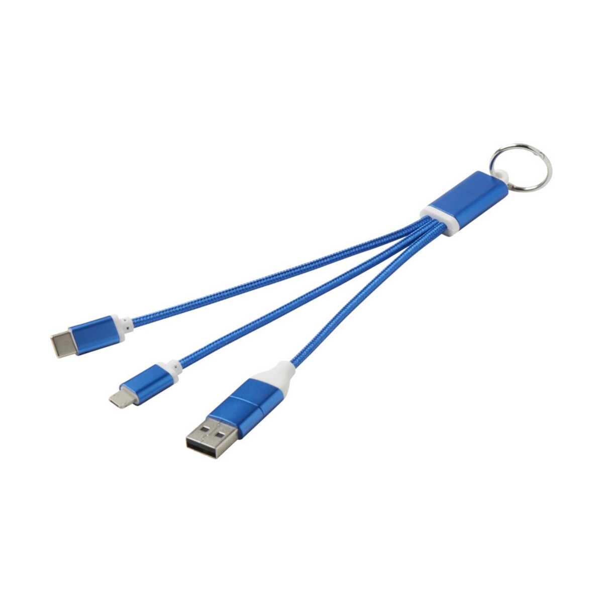 Metal kabel do ładowania 4 w 1 z aluminium z recyklingu z łańcuchem do kluczy – niebieski 12438253 Metal kabel do ładowania 4 w 1 z aluminium z recyklingu z łańcuchem do kluczy - niebieski