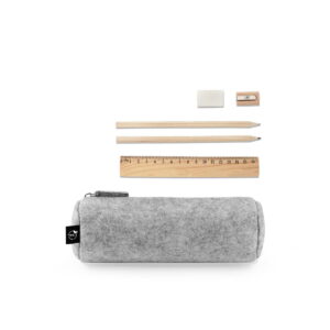 NOMAD. Wielofunkcyjne etui z filcu pochodzącego z recyklingu (100% rPET) z linijką, ołówkami, gumką i temperówką - Jasno szare