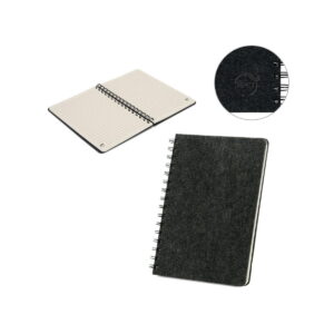 MISHIMA. Notatnik A5 z półtwardą okładką z filcu z recyklingu (100% rPET) z kółkami i stronami w linie 93635_set