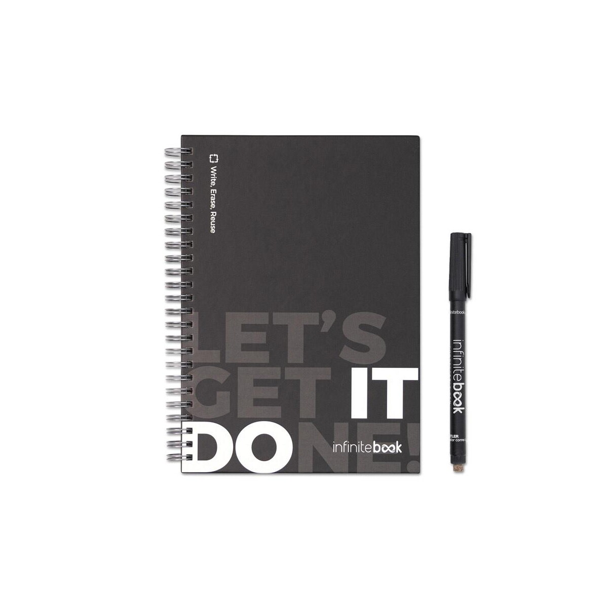 Notatniki z logo – starter kit infinitebook. zestaw „infinitebook” w twardej oprawie, 1 zestaw do czyszczenia, 1 marker i 1 uchwyt na długopis 33211_103 STARTER KIT INFINITEBOOK. Zestaw „Infinitebook” w twardej oprawie, 1 zestaw do czyszczenia, 1 marker i 1 uchwyt na długopis 33211_103