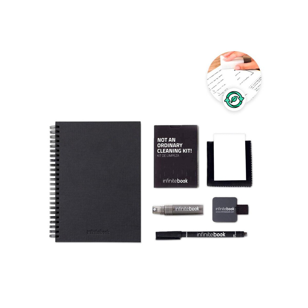 Notesy z logo – starter kit infinitebook a5 planner texture. zestaw zawierający „infinitebook” w twardej oprawie, 1 zestaw do czyszczenia, 1 marker i 1 uchwyt na długopis 33210_set STARTER KIT INFINITEBOOK A5 PLANNER TEXTURE. Zestaw zawierający „Infinitebook” w twardej oprawie, 1 zestaw do czyszczenia, 1 marker i 1 uchwyt na długopis 33210_set